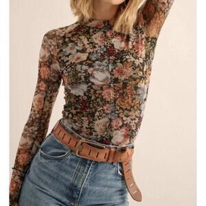 NWT Promesa Autumn Floral Mesh Top Multicolor Springs Garden Tropical Boho Small